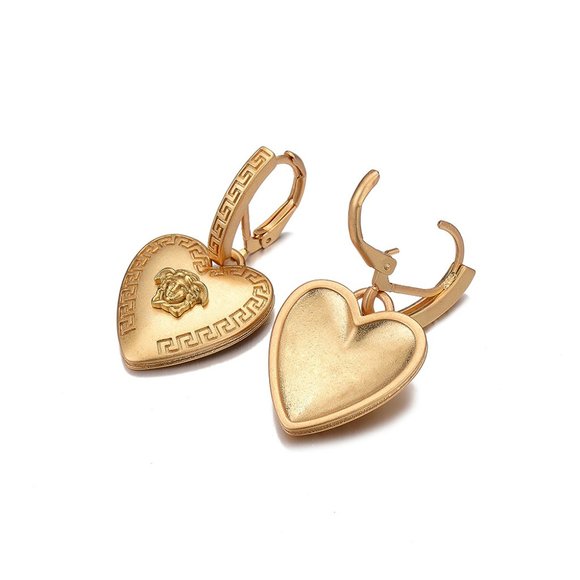 Roman Art Portrait Heart Huggie Earrings - Picture 4 of 12